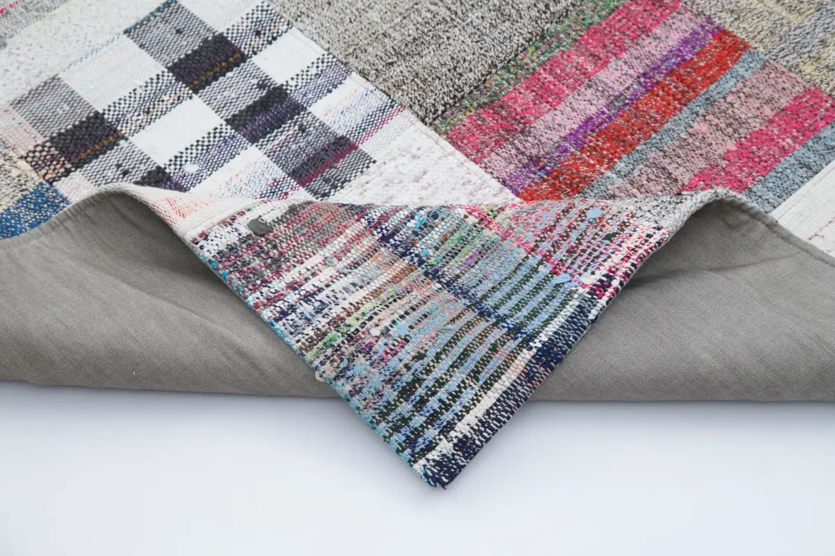 Chaput Patchwork Multi Renk Pamuk Üzerine Yün El Dokuma Kilim-213x303 - Görsel 5