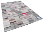 Chaput Patchwork Multi Renk Pamuk Üzerine Yün El Dokuma Kilim-203x300 - Görsel 2