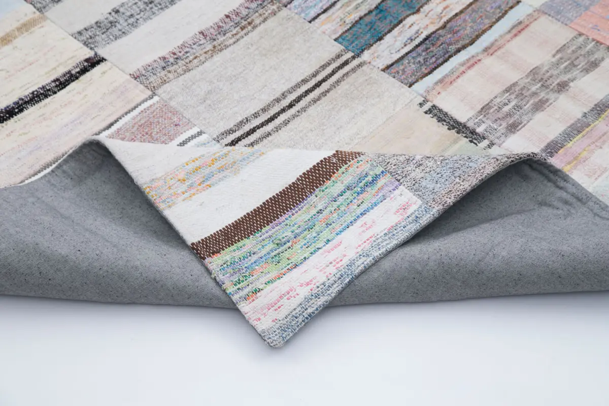 Chaput Patchwork Multi Renk Pamuk Üzerine Yün El Dokuma Kilim-203x300 - Görsel 5