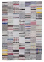 Chaput Patchwork Multi Renk Pamuk Üzerine Yün El Dokuma Kilim-202x299