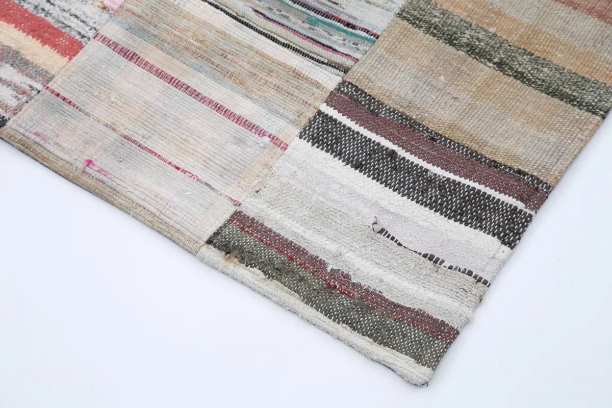 Chaput Patchwork Multi Renk Pamuk Üzerine Yün El Dokuma Kilim-202x299 - Görsel 4