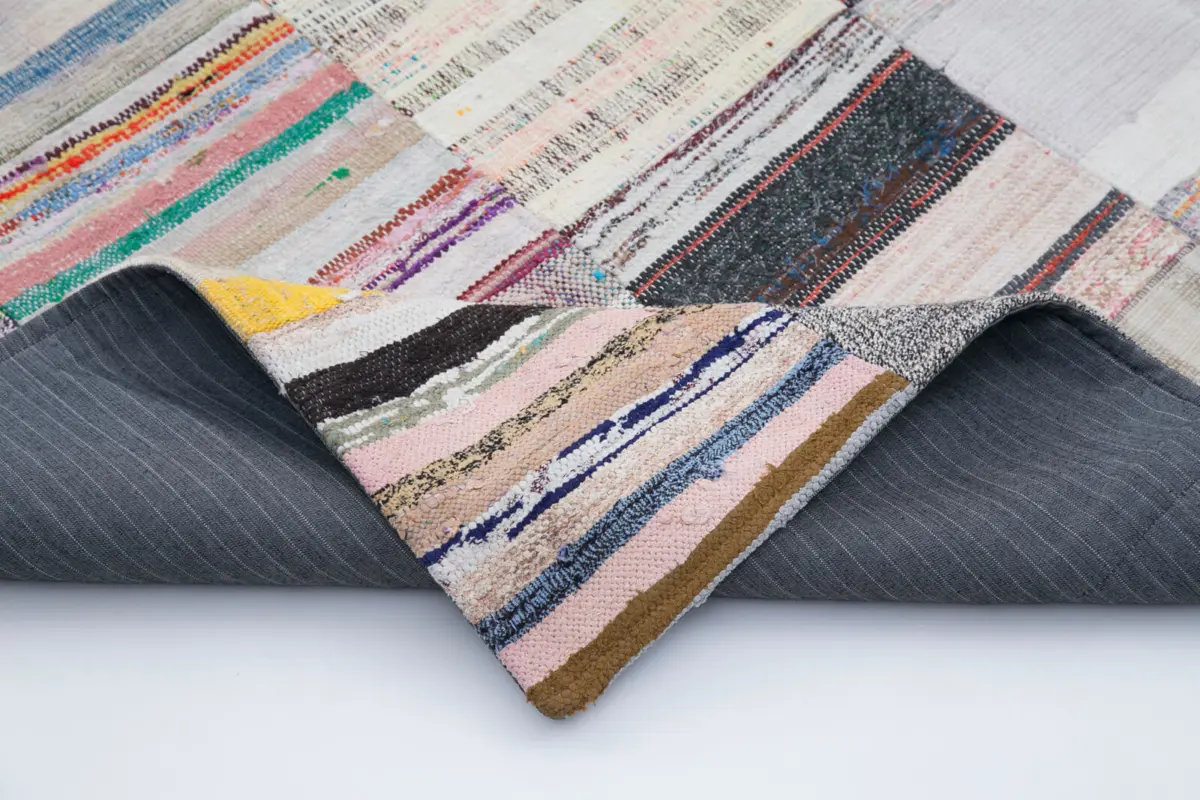 Chaput Patchwork Multi Renk Pamuk Üzerine Yün El Dokuma Kilim-202x299 - Görsel 5