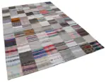 Chaput Patchwork Multi Renk Pamuk Üzerine Yün El Dokuma Kilim-201x298 - Görsel 2