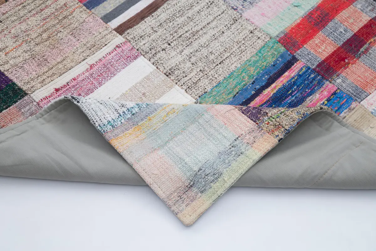 Chaput Patchwork Multi Renk Pamuk Üzerine Yün El Dokuma Kilim-201x298 - Görsel 5