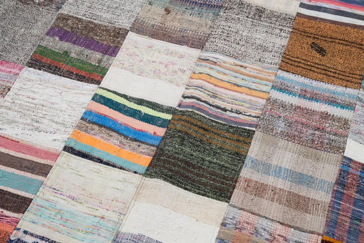 Chaput Patchwork Multi Renk Pamuk Üzerine Yün El Dokuma Kilim-201x298 - Görsel 6