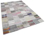 Chaput Patchwork Multi Renk Pamuk Üzerine Yün El Dokuma Kilim-201x300 - Görsel 2