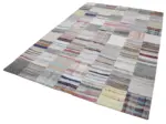 Chaput Patchwork Multi Renk Pamuk Üzerine Yün El Dokuma Kilim-201x300 - Görsel 3