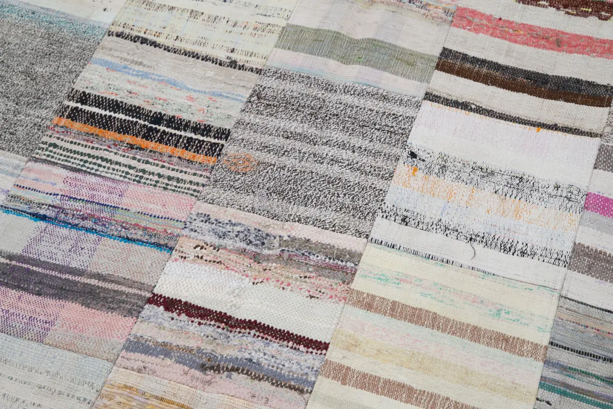 Chaput Patchwork Multi Renk Pamuk Üzerine Yün El Dokuma Kilim-201x299 - Görsel 6