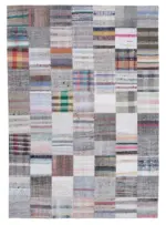 Chaput Patchwork Multi Renk Pamuk Üzerine Yün El Dokuma Kilim-214x303