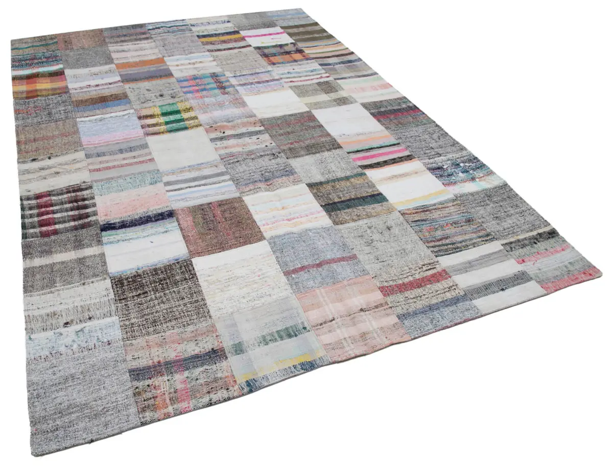 Chaput Patchwork Multi Renk Pamuk Üzerine Yün El Dokuma Kilim-214x303 - Görsel 2