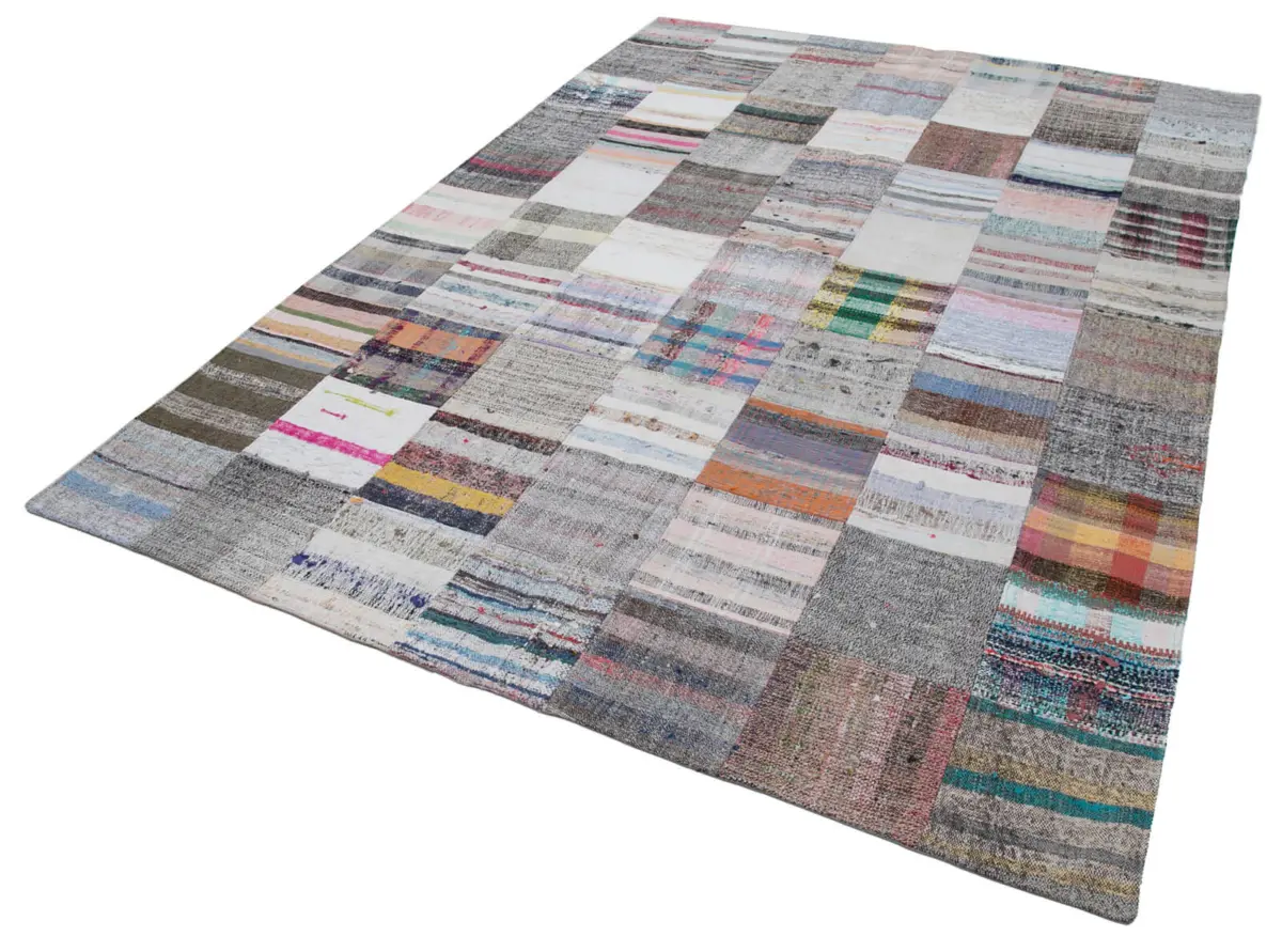 Chaput Patchwork Multi Renk Pamuk Üzerine Yün El Dokuma Kilim-214x303 - Görsel 3