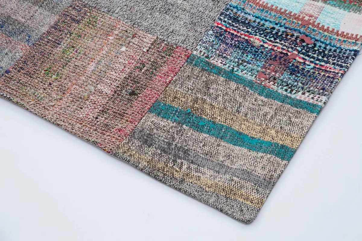 Chaput Patchwork Multi Renk Pamuk Üzerine Yün El Dokuma Kilim-214x303 - Görsel 4