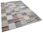Chaput Patchwork Multi Renk Pamuk Üzerine Yün El Dokuma Kilim-201x300 - Görsel 2