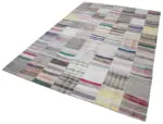 Chaput Patchwork Multi Renk Pamuk Üzerine Yün El Dokuma Kilim-201x300 - Görsel 3