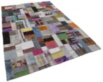 Chaput Patchwork Multi Renk Pamuk Üzerine Yün El Dokuma Kilim-200x300 - Görsel 2