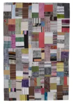 Chaput Patchwork Multi Renk Pamuk Üzerine Yün El Dokuma Kilim-200x300
