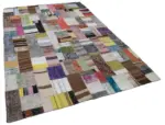 Chaput Patchwork Multi Renk Pamuk Üzerine Yün El Dokuma Kilim-200x300 - Görsel 2