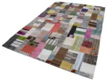 Chaput Patchwork Multi Renk Pamuk Üzerine Yün El Dokuma Kilim-200x300 - Görsel 3