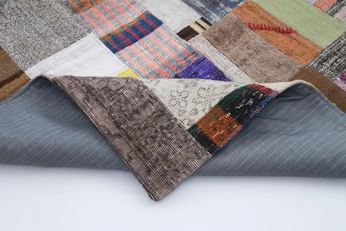 Chaput Patchwork Multi Renk Pamuk Üzerine Yün El Dokuma Kilim-200x300 - Görsel 5
