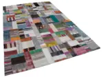 Chaput Patchwork Multi Renk Pamuk Üzerine Yün El Dokuma Kilim-200x300 - Görsel 2