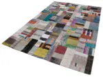Chaput Patchwork Multi Renk Pamuk Üzerine Yün El Dokuma Kilim-200x300 - Görsel 3