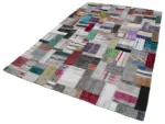 Chaput Patchwork Multi Renk Pamuk Üzerine Yün El Dokuma Kilim-201x305 - Görsel 3