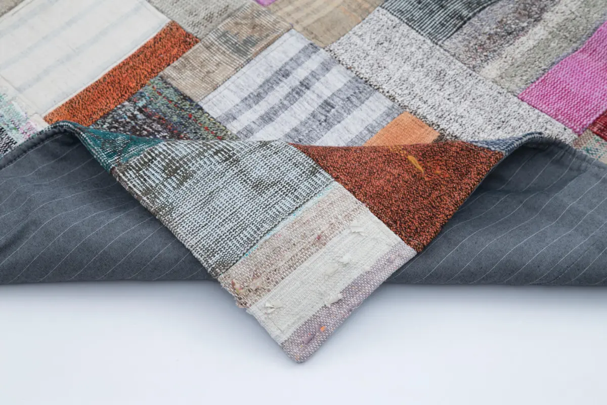 Chaput Patchwork Multi Renk Pamuk Üzerine Yün El Dokuma Kilim-201x305 - Görsel 5