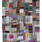 Chaput Patchwork Multi Renk Pamuk Üzerine Yün El Dokuma Kilim-200x300
