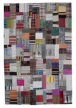 Chaput Patchwork Multi Renk Pamuk Üzerine Yün El Dokuma Kilim-200x300