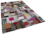 Chaput Patchwork Multi Renk Pamuk Üzerine Yün El Dokuma Kilim-200x300 - Görsel 2