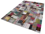 Chaput Patchwork Multi Renk Pamuk Üzerine Yün El Dokuma Kilim-200x300 - Görsel 3