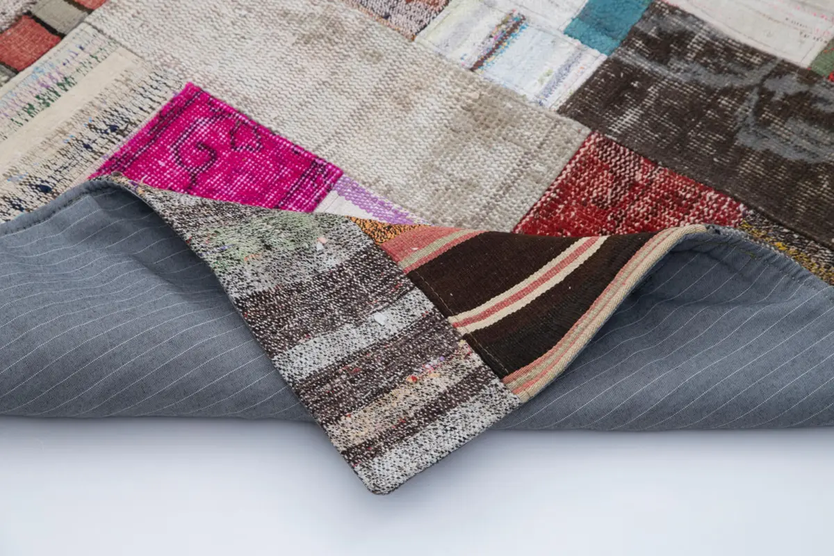 Chaput Patchwork Multi Renk Pamuk Üzerine Yün El Dokuma Kilim-200x300 - Görsel 5
