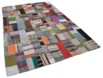 Chaput Patchwork Multi Renk Pamuk Üzerine Yün El Dokuma Kilim-200x300 - Görsel 2
