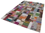 Chaput Patchwork Multi Renk Pamuk Üzerine Yün El Dokuma Kilim-200x300 - Görsel 3