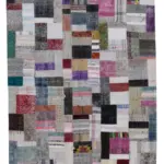 Chaput Patchwork Multi Renk Pamuk Üzerine Yün El Dokuma Kilim-200x305