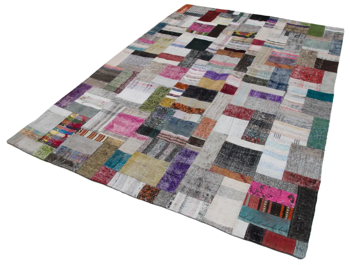Chaput Patchwork Multi Renk Pamuk Üzerine Yün El Dokuma Kilim-200x305 - Görsel 3