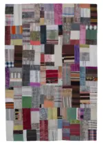 Chaput Patchwork Multi Renk Pamuk Üzerine Yün El Dokuma Kilim-200x300