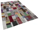 Chaput Patchwork Multi Renk Pamuk Üzerine Yün El Dokuma Kilim-200x300 - Görsel 2