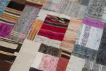 Chaput Patchwork Multi Renk Pamuk Üzerine Yün El Dokuma Kilim-200x300 - Görsel 6