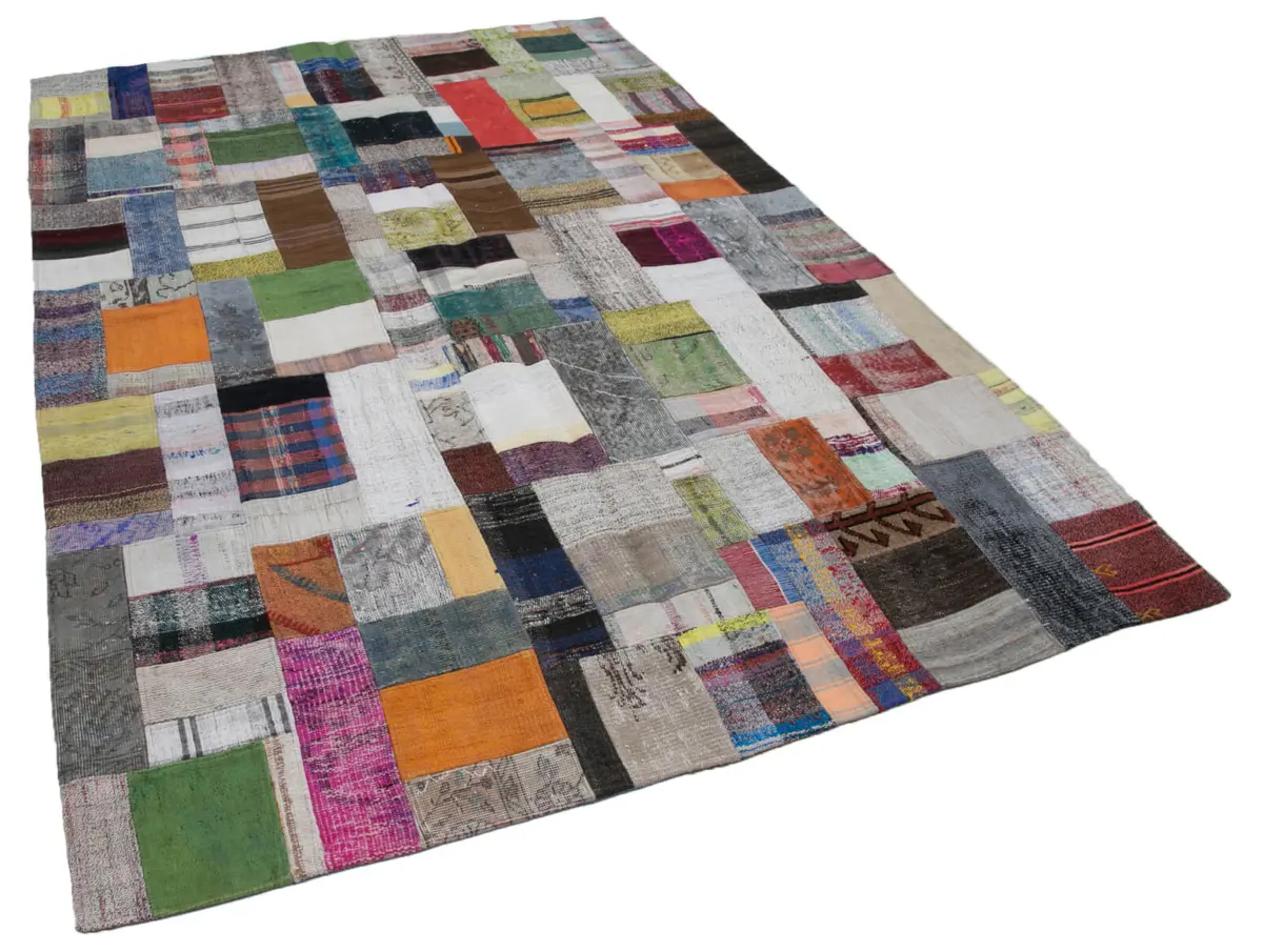 Chaput Patchwork Multi Renk Pamuk Üzerine Yün El Dokuma Kilim-200x295 - Görsel 2