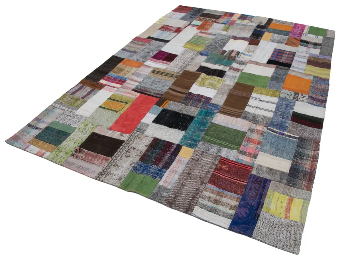 Chaput Patchwork Multi Renk Pamuk Üzerine Yün El Dokuma Kilim-200x295 - Görsel 3