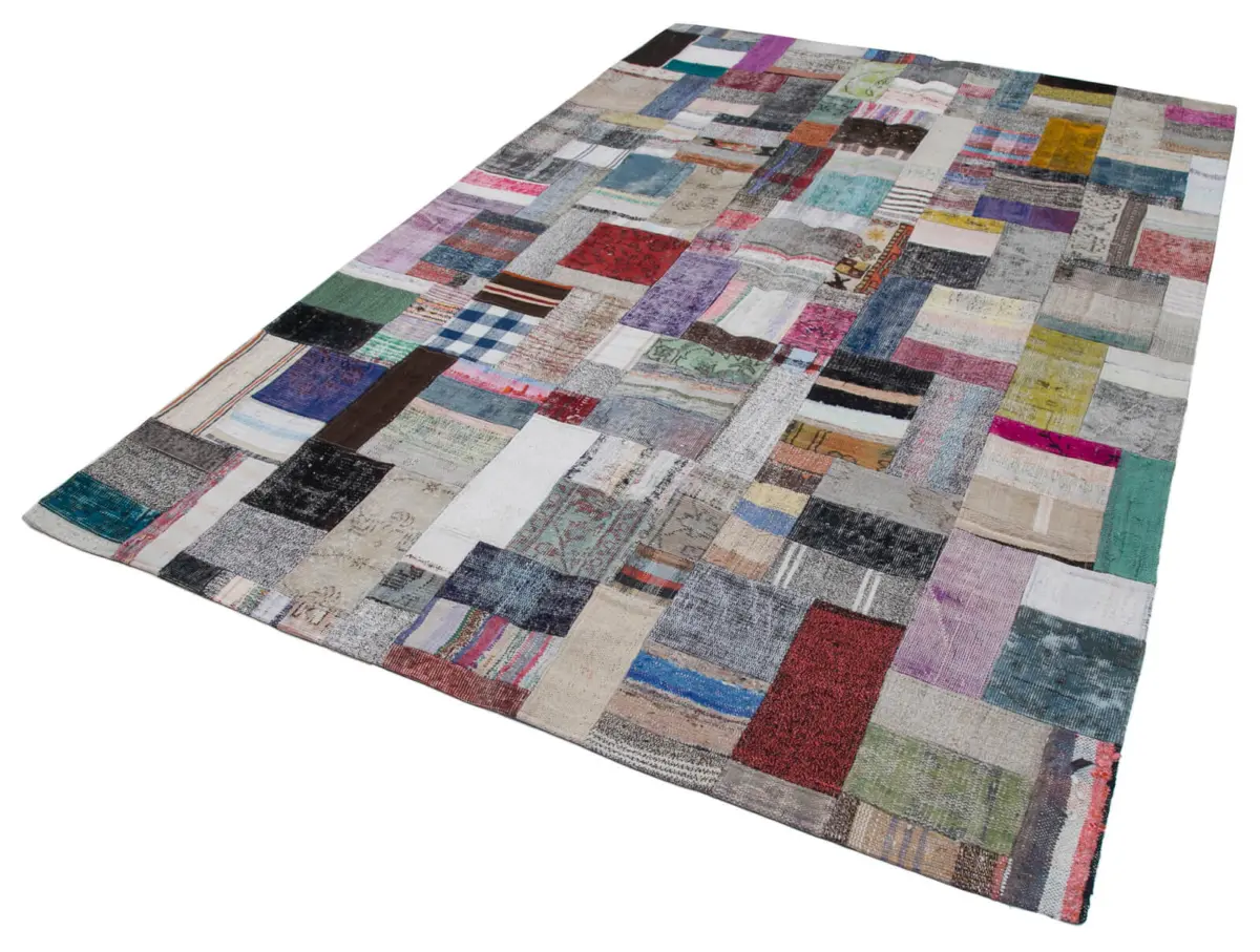 Chaput Patchwork Multi Renk Pamuk Üzerine Yün El Dokuma Kilim-198x300 - Görsel 3