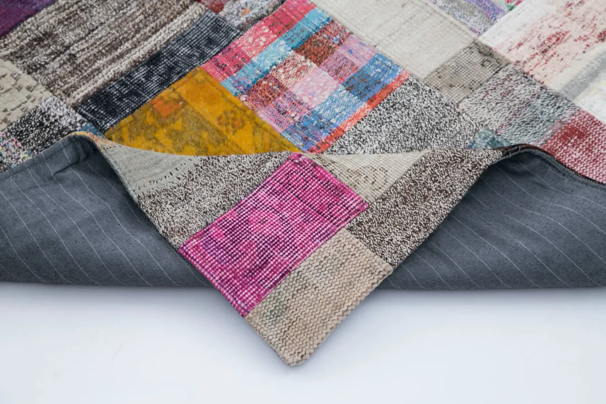 Chaput Patchwork Multi Renk Pamuk Üzerine Yün El Dokuma Kilim-198x300 - Görsel 5