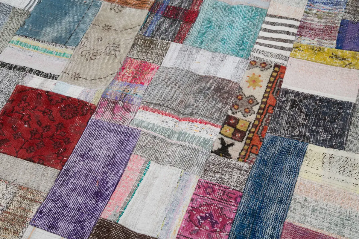 Chaput Patchwork Multi Renk Pamuk Üzerine Yün El Dokuma Kilim-198x300 - Görsel 6