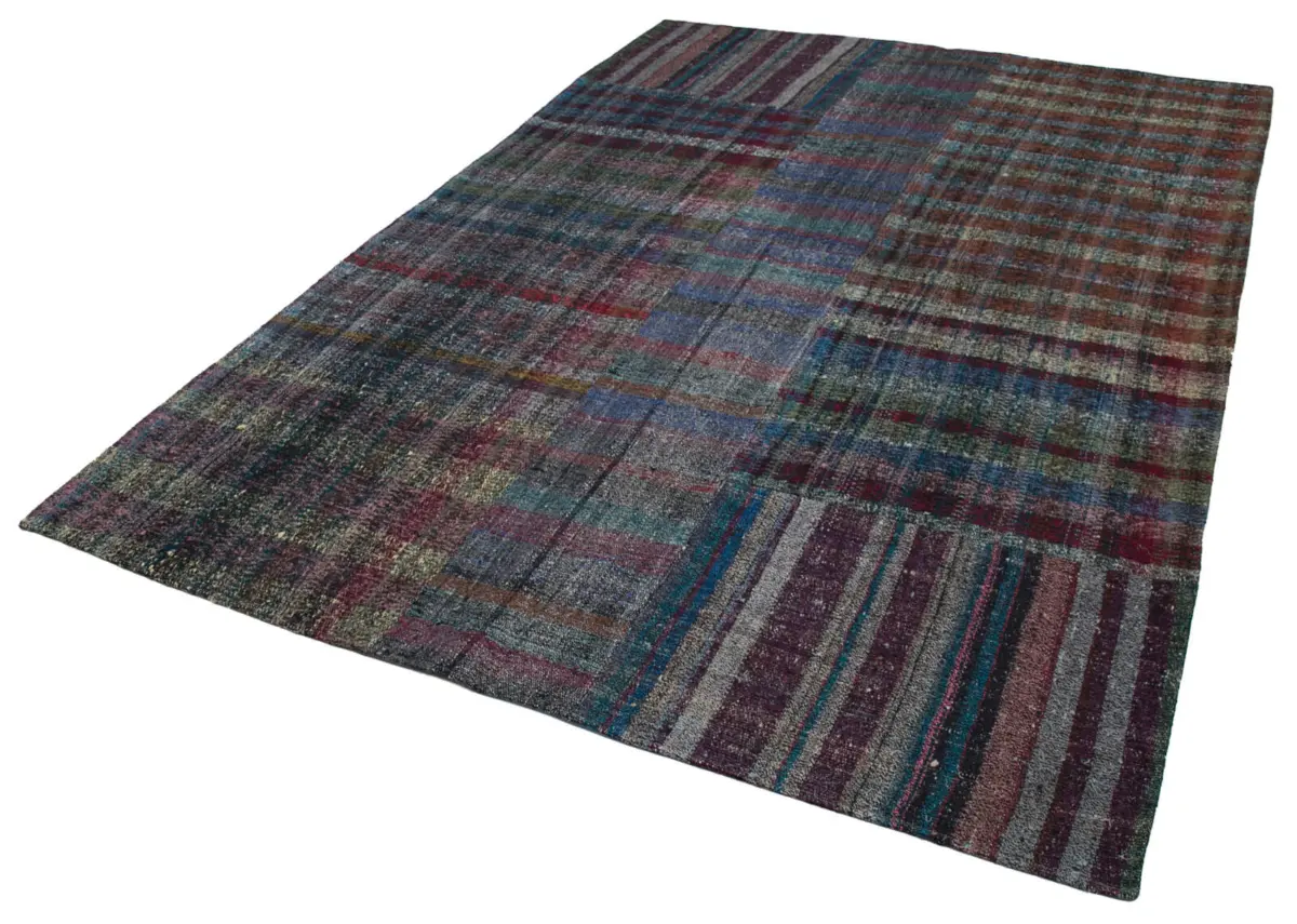 Chaput Patchwork Multi Renk Pamuk Üzerine Yün El Dokuma Kilim-210x300 - Görsel 3