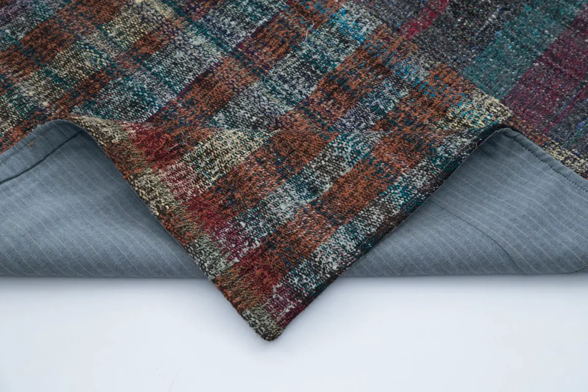 Chaput Patchwork Multi Renk Pamuk Üzerine Yün El Dokuma Kilim-210x300 - Görsel 5