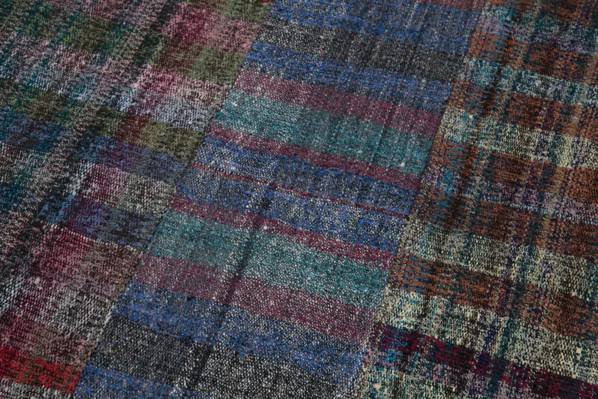 Chaput Patchwork Multi Renk Pamuk Üzerine Yün El Dokuma Kilim-210x300 - Görsel 6