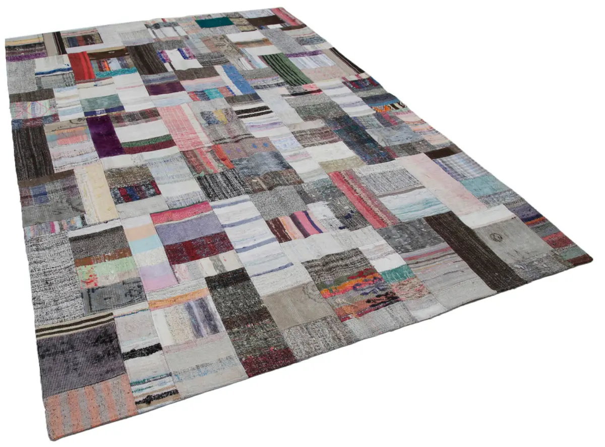 Chaput Patchwork Multi Renk Pamuk Üzerine Yün El Dokuma Kilim-209x306 - Görsel 2