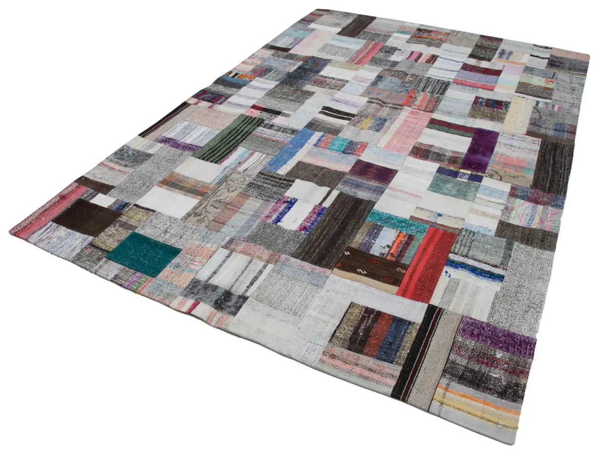 Chaput Patchwork Multi Renk Pamuk Üzerine Yün El Dokuma Kilim-209x306 - Görsel 3