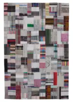 Chaput Patchwork Multi Renk Pamuk Üzerine Yün El Dokuma Kilim-205x306